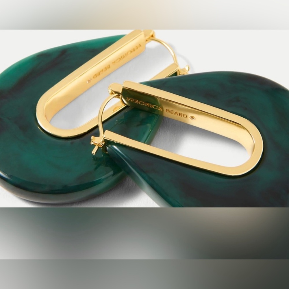 Veronica Beard Emerald Resin Teardrop Earrings with Gold-Tone Hardware - Picture 3 of 6